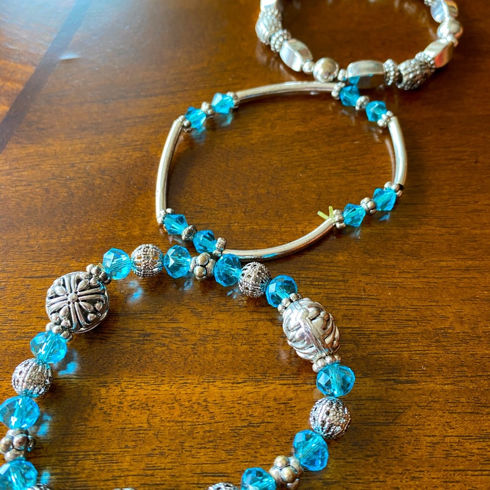 3 blue and sliver bracelets!